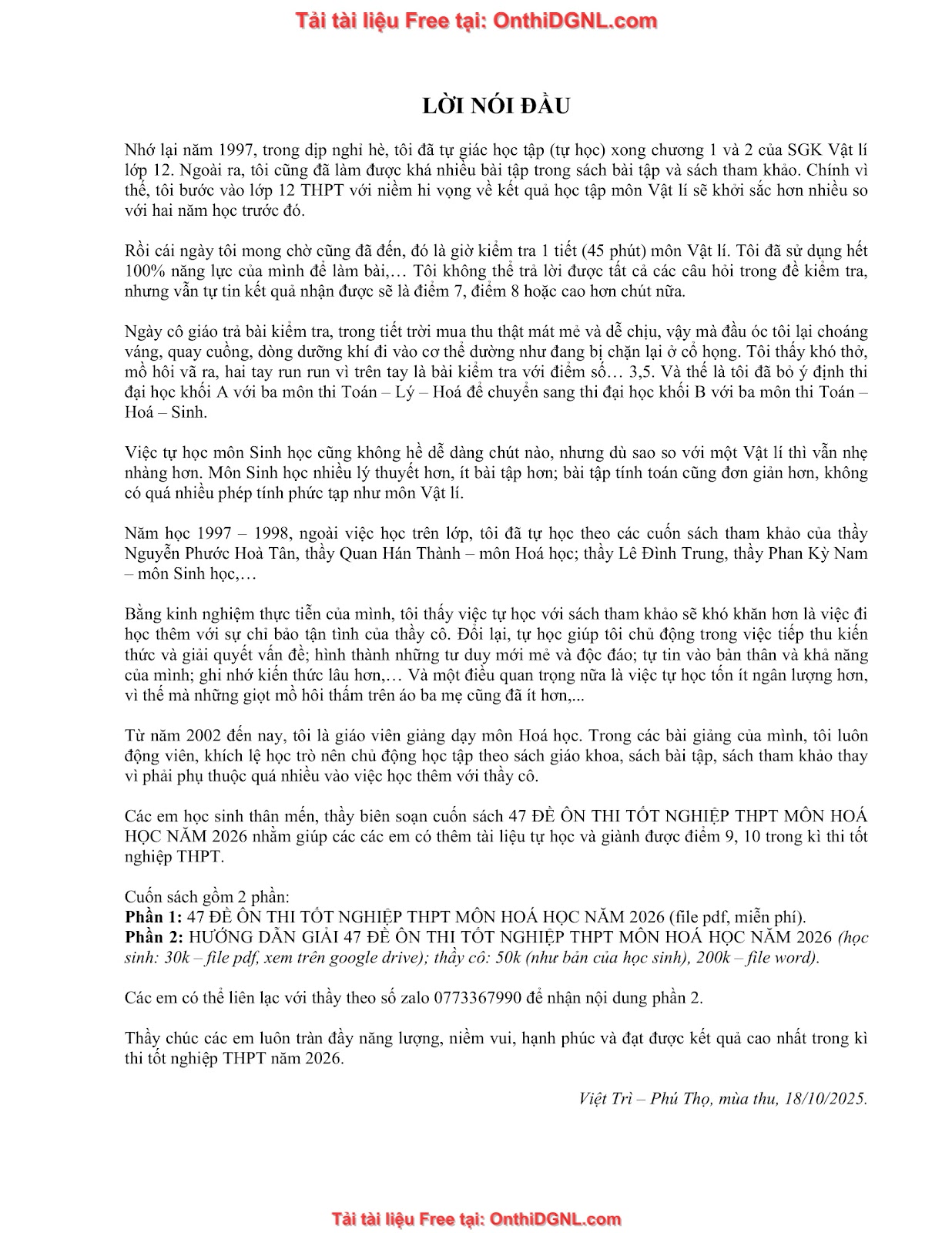 47 ĐỀ ÔN THI TNTHPT MÔN HÓA HỌC