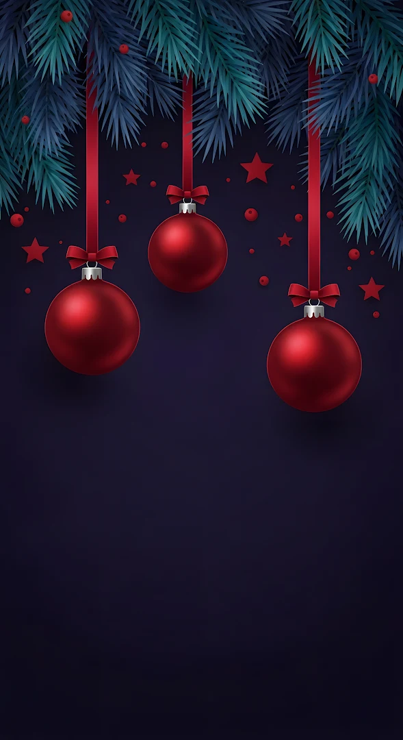 Moody Christmas Red Ornaments Dark Pine Branches