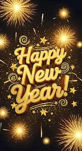Luxurious Gold Happy New Year 3D Typography and Fireworks Burst