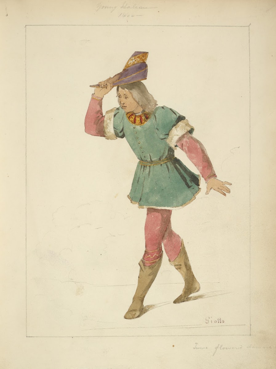 Young Italian 1400 Tunic flowered damask 1840