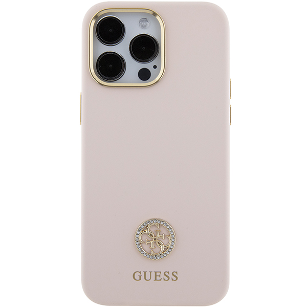Custodia In Silicone CG Mobile Guess Per IPhone 15 Pro - Rosa Con Logo Strass 4G