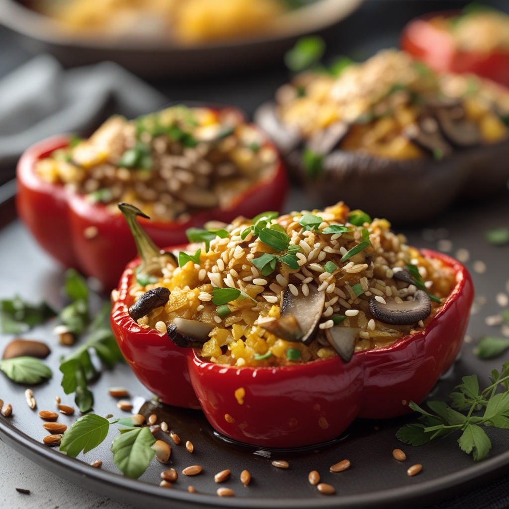 Final Japanese-Inspired Stuffed Peppers with Miso-Glazed Mushrooms & Sesame Rice
