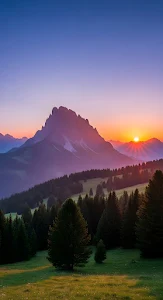 Majestic Dolomites Sunset Purple Hues Alpine Landscape