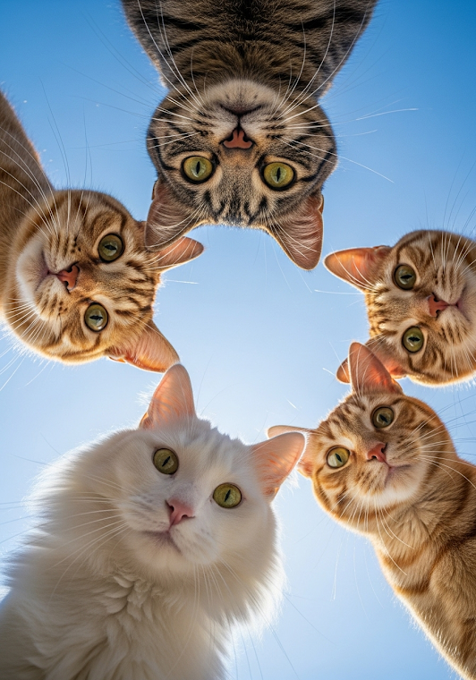 Cats Looking Down at Camera (Wide Angle)