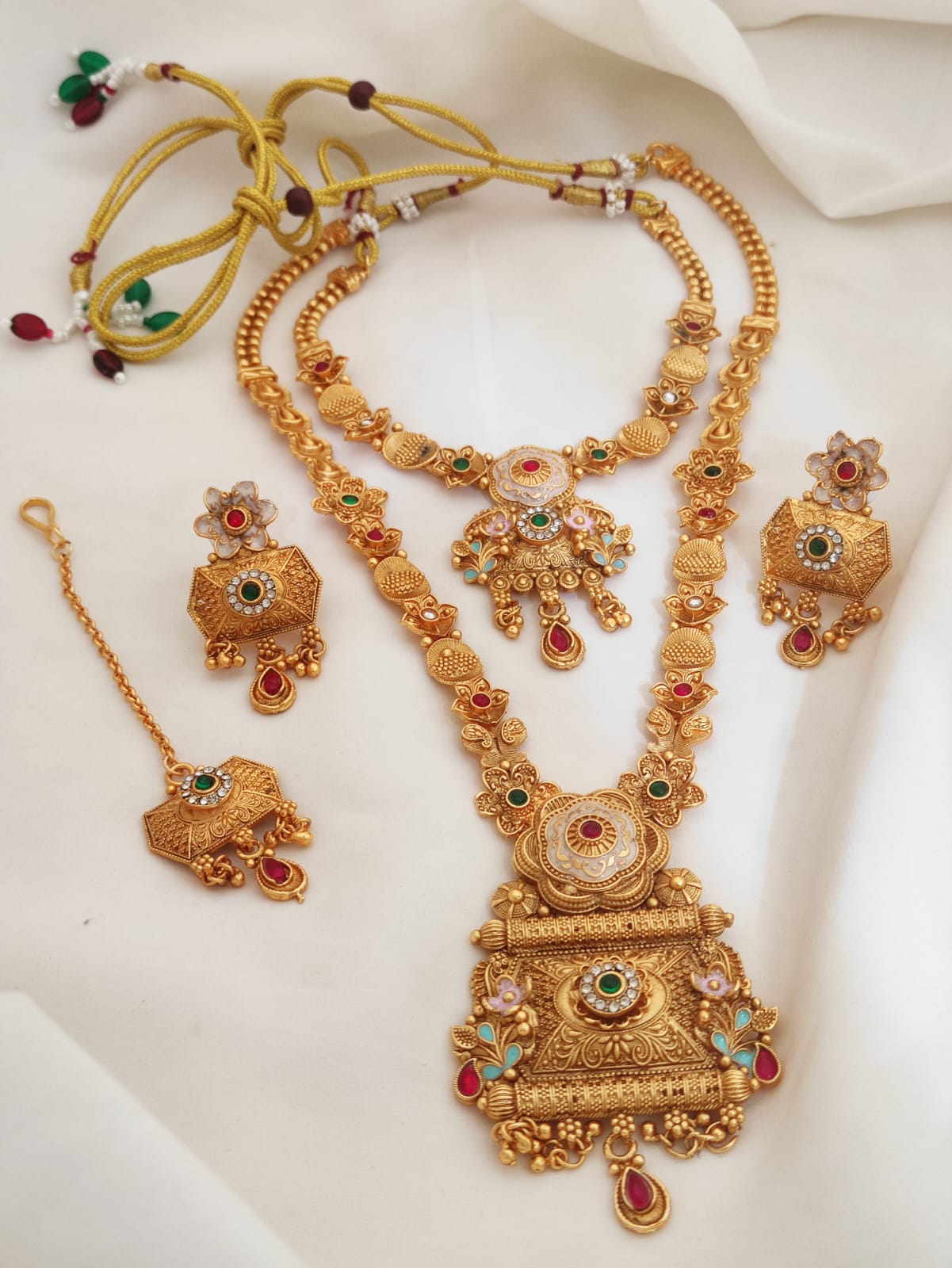 Traditional Rajasi Vriksha Antique Temple Jewellery Set with Earrings for Women