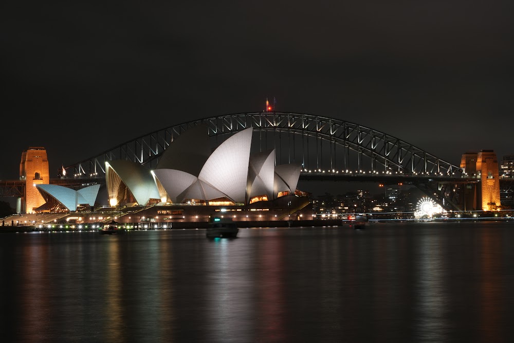 Sydney Opera House and Harbour Bridge at night