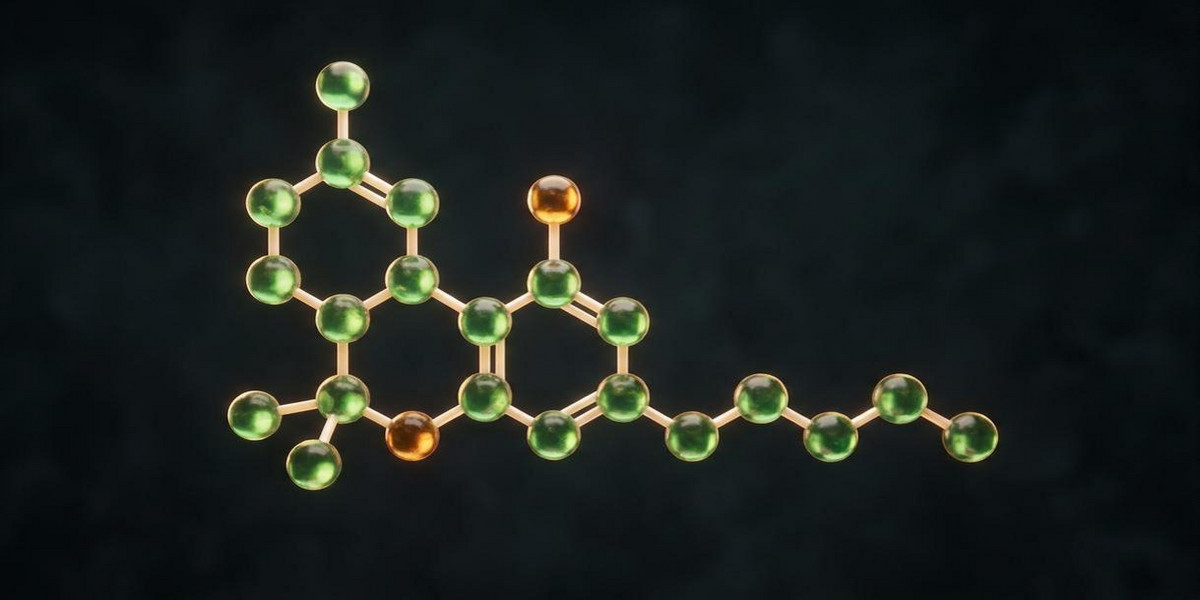 Molecola di HHC stilizzata, illustrazione scientifica moderna su sfondo chiaro