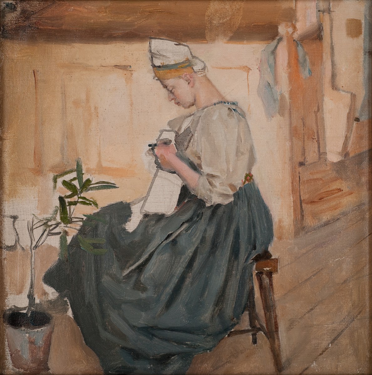 Mary Gallen sewing in a Carelian home 1890