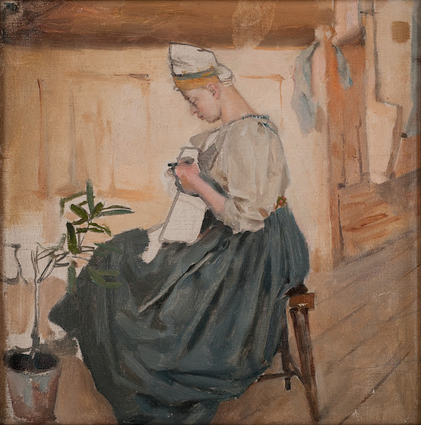 Mary Gallen sewing in a Carelian home 1890