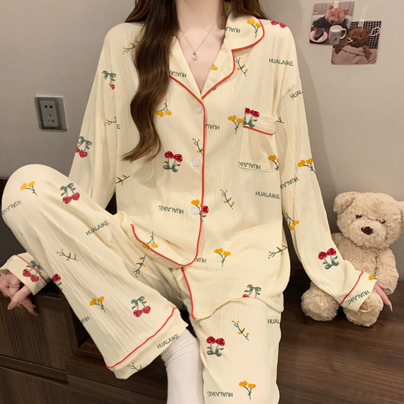 Ladies' Pajama Set, Long Sleeve, Button Down with Reindeer Print