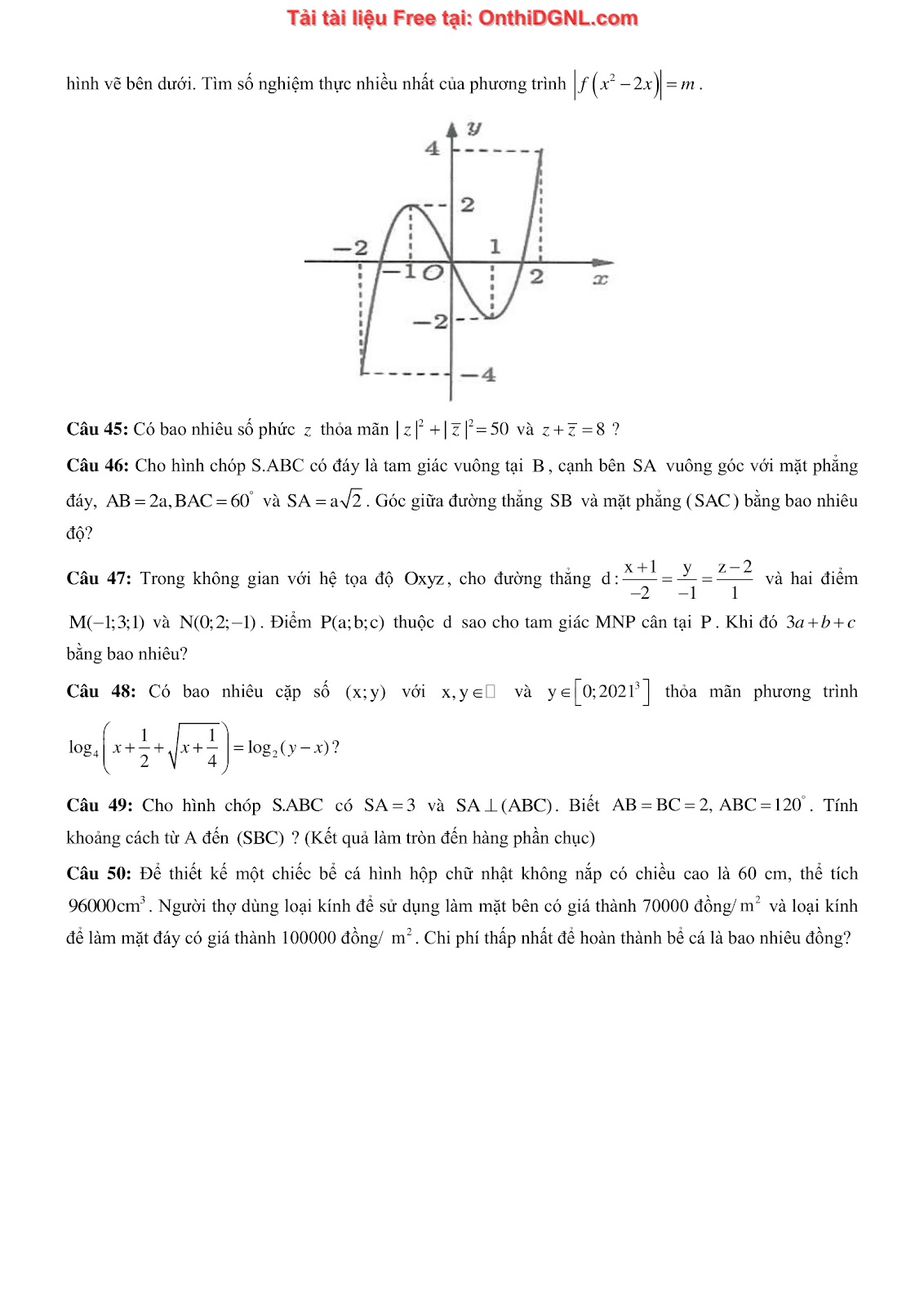 1300 bài tập môn Toán - Ôn thi ĐGNL ĐHQG Hà Nội Phần 16