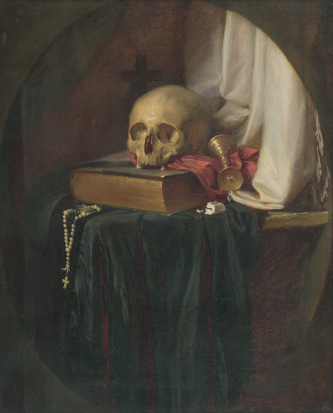 Still life with a skull and a book 1860