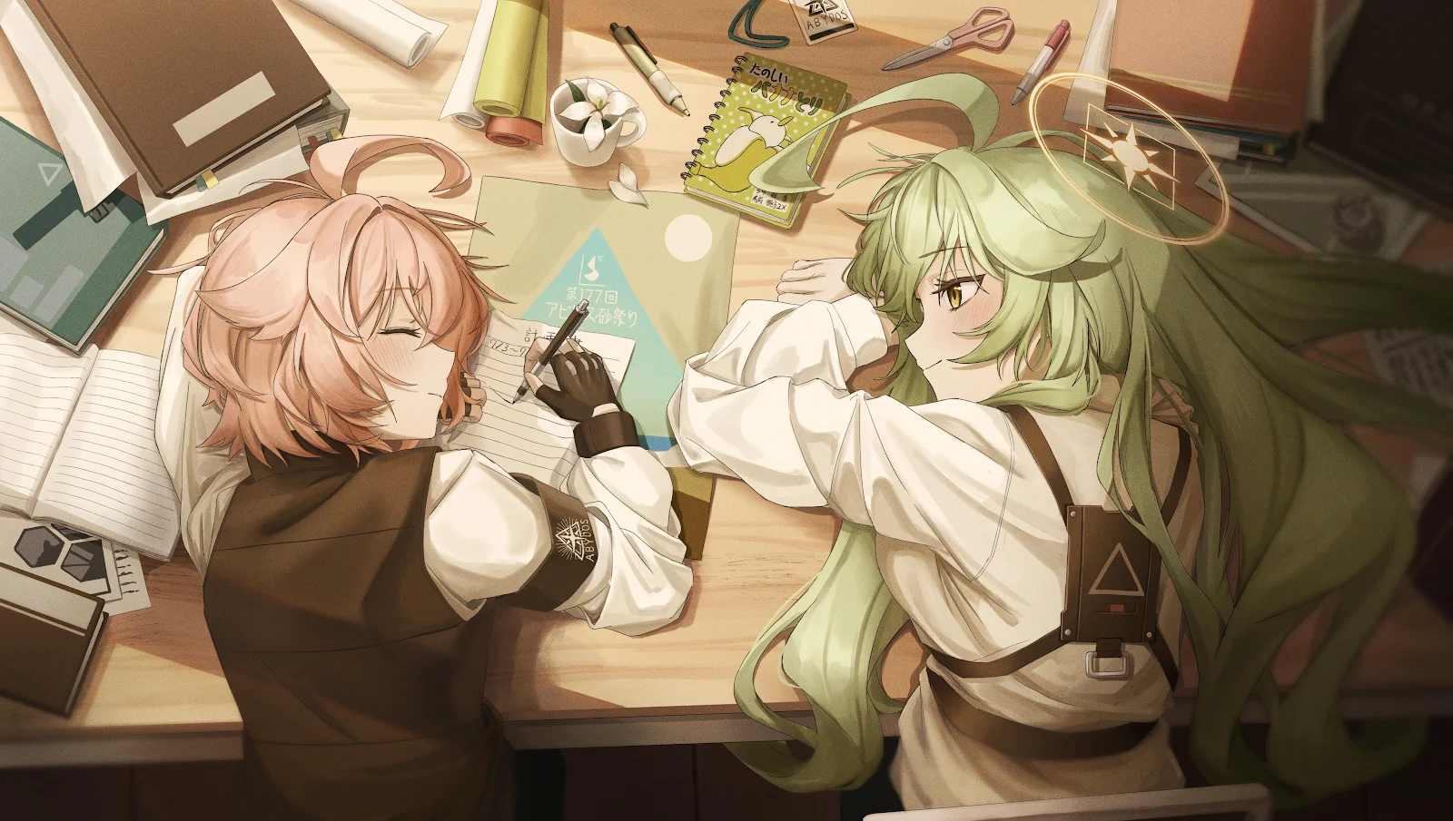 Hoshino and Nonomi Blue Archive - Digital Art Illustration 4K Wallpaper (4085x2310)