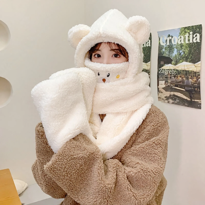 Fluffy Bear Set: Hat, Scarf, and Gloves