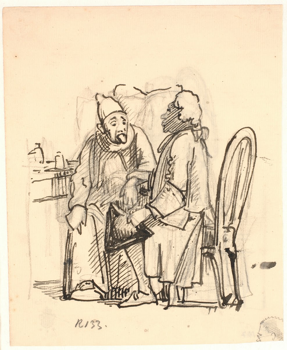 Den hellige Augustine  hvis klæder bliver revet i af en putto