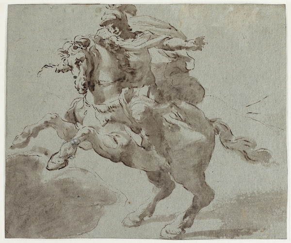 Marcus Curtius kaster sig med sin hest i kløften
