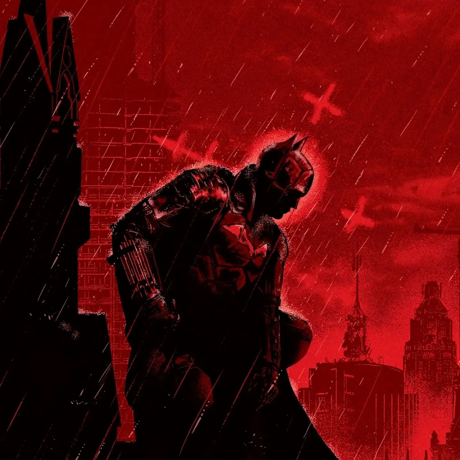 Download Batman Perched In Red Rain 2K iPhone
