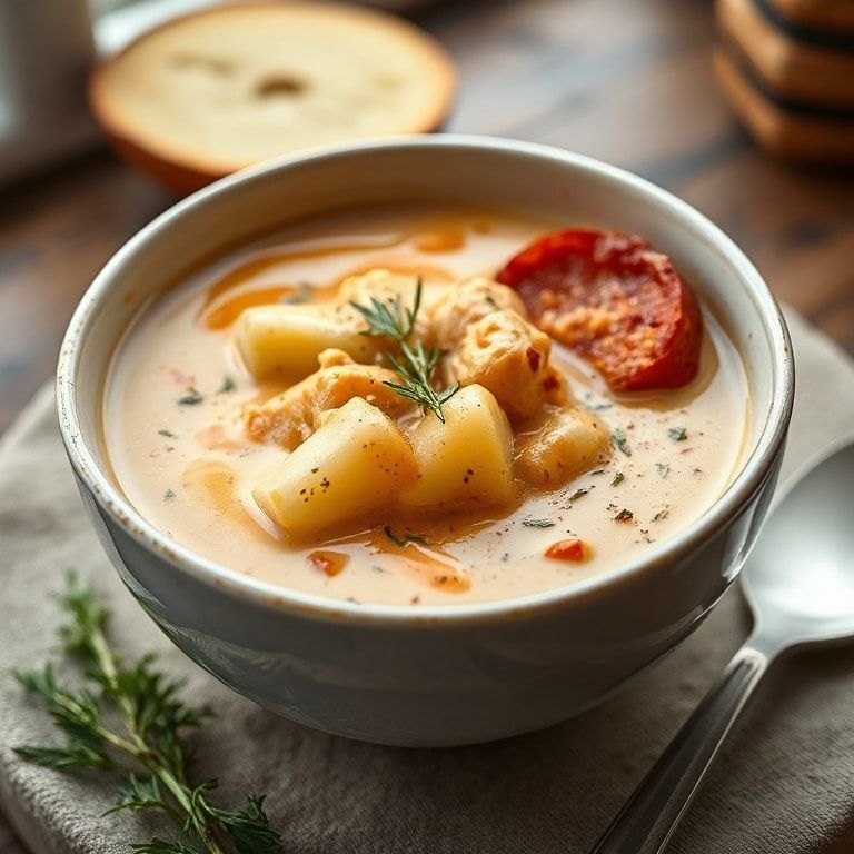 Creamy Potato & Spanish Chorizo Soup – Easy Comforting Dinner finished