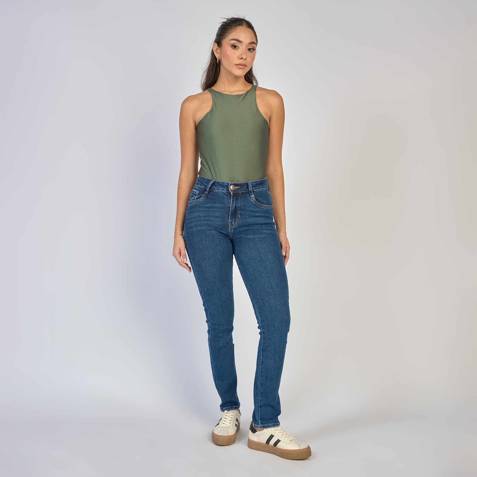 Jean dama skinny tiro medio licrado, color Azul medio - Vista 5