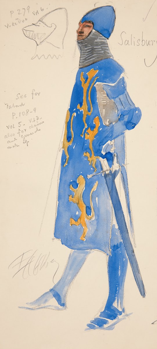 Salisbury armed costume sketch for Henry Irvings 1898 Planned Production of Rich