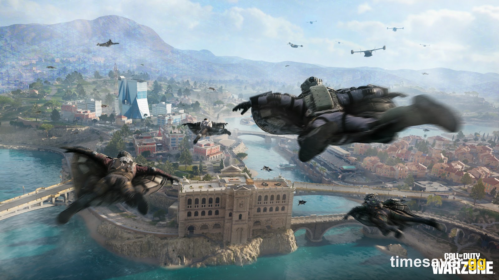 Call of Duty Warzone players dropping into the battle royale map