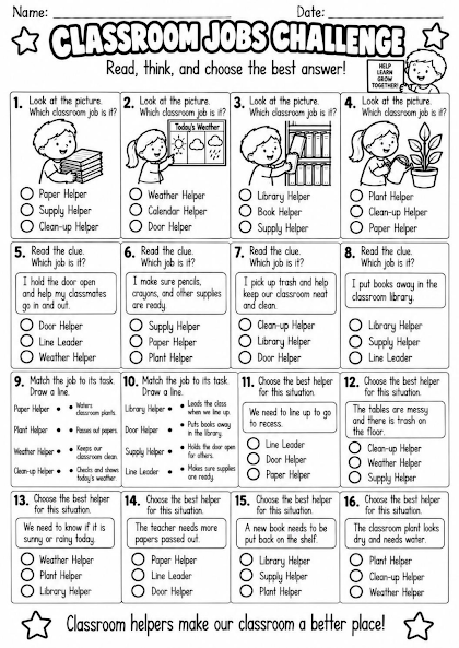 Classroom Jobs Challenge Worksheet