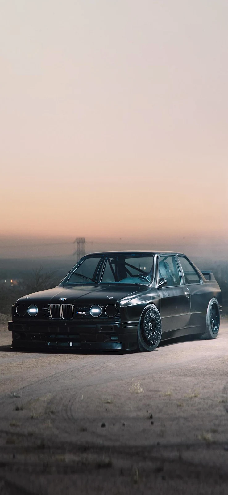 Black BMW E30 M3 At Sunset - Automotive Photography Full HD iPhone Wallpaper (1170x2534)