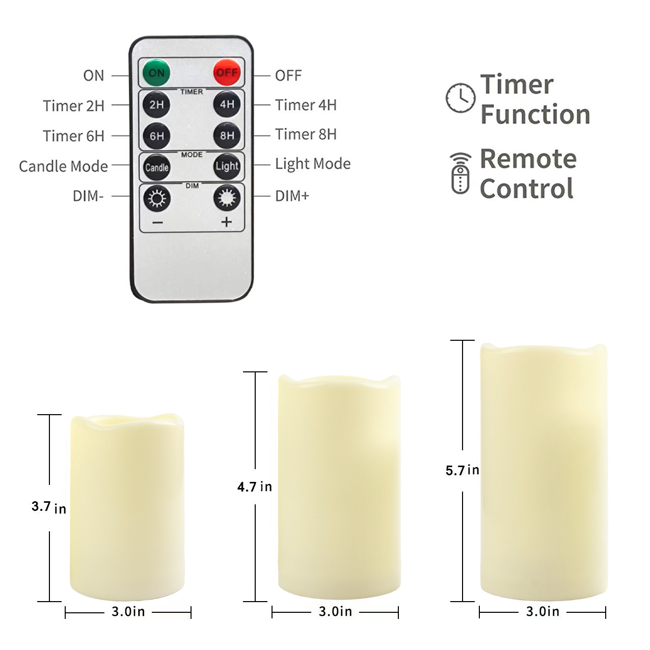 Weatherproof LED pillar candle with remote control