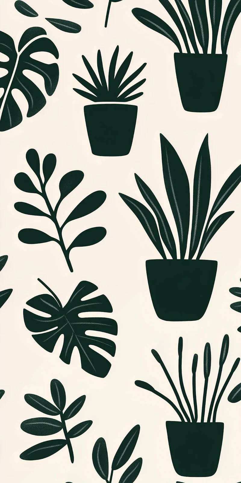 Minimalist Potted Plant Pattern - Vector Illustration Full HD iPhone Wallpaper (1080x2160)