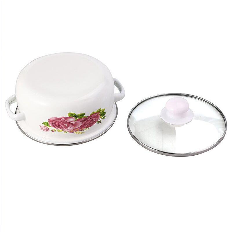 Emaillierter Kochtopf-Set mit Glassdeckel