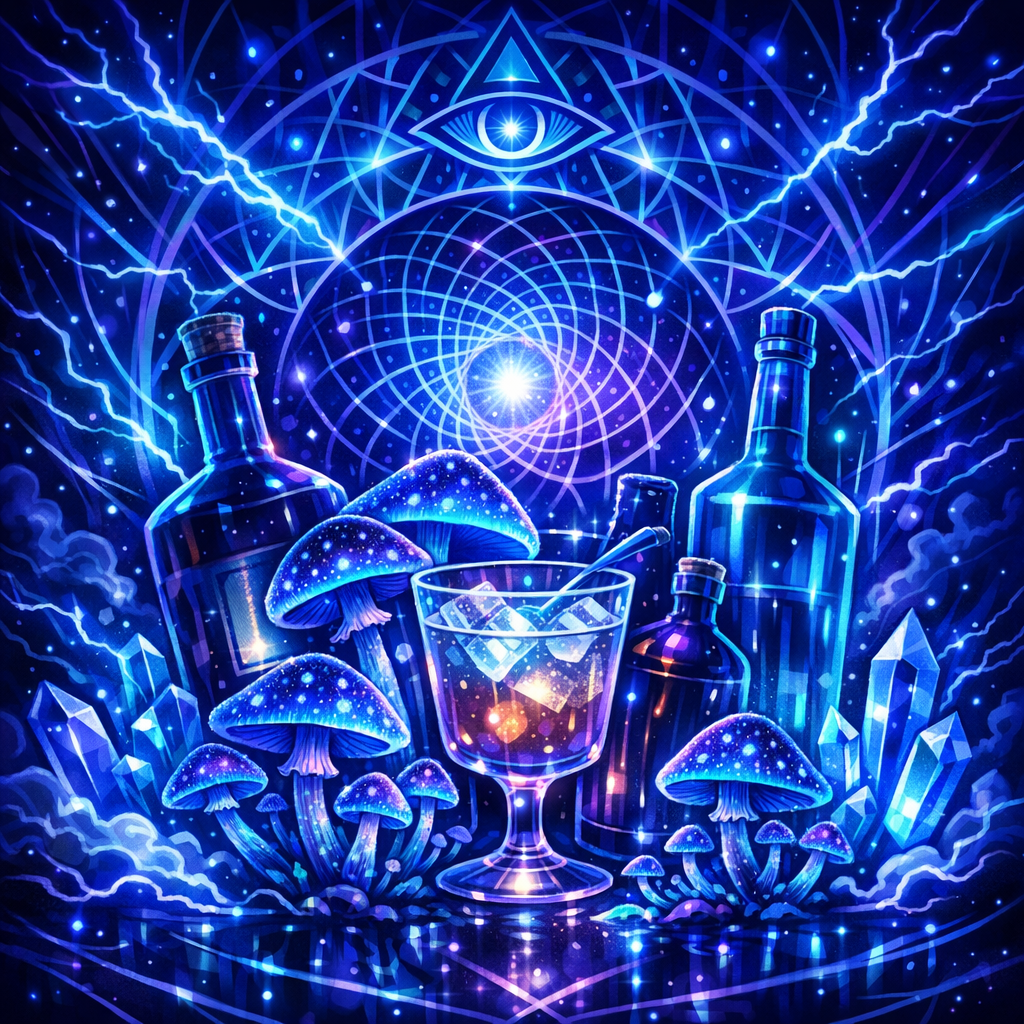shrooms and alcohol – expressive everyday lifestyle collage, art supplies, friends, chill spaces