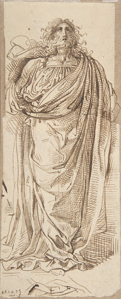A Draped Bearded Man Looking Up