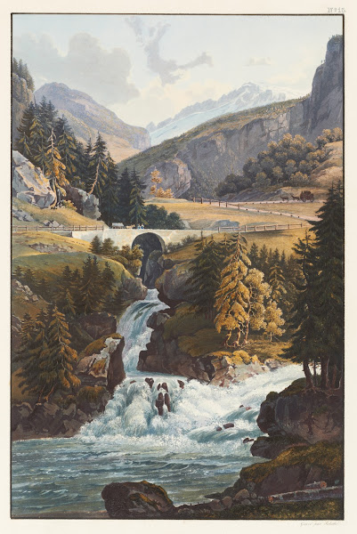 Vue de la cascade du Rhin et du torrent dAvers dans le Roflen