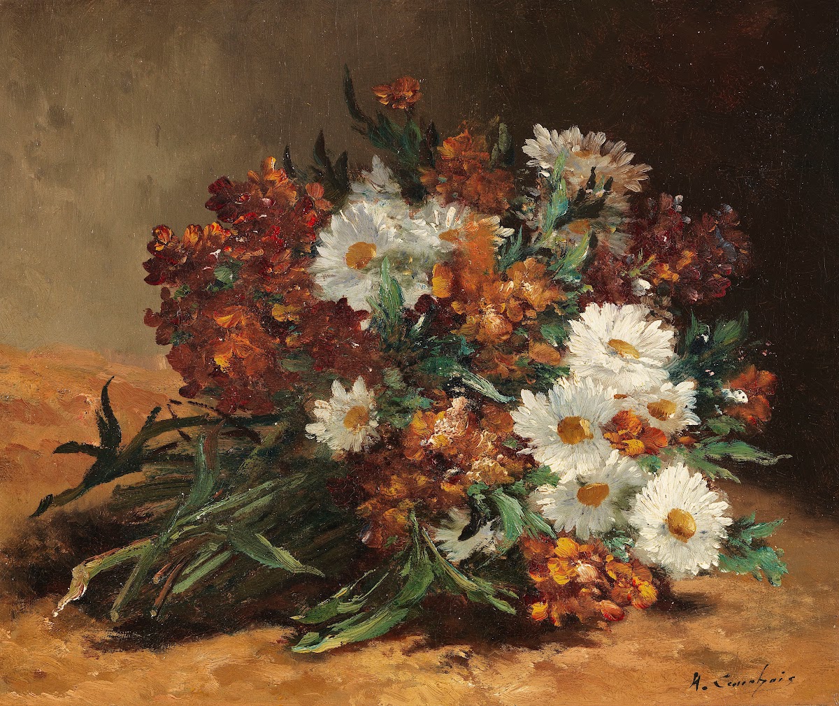 Bouquet with daisies and gold lacquer around 1900
