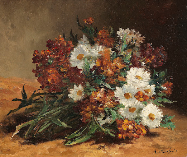 Bouquet with daisies and gold lacquer around 1900