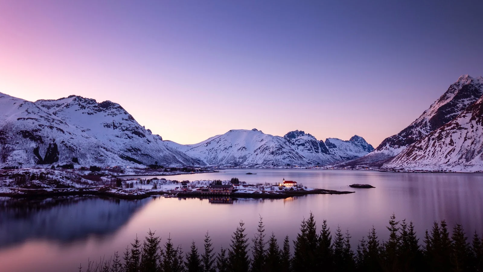 Winter Mountains Over Calm Fjord - Landscape Photography 5K Wallpaper (5120x2880)