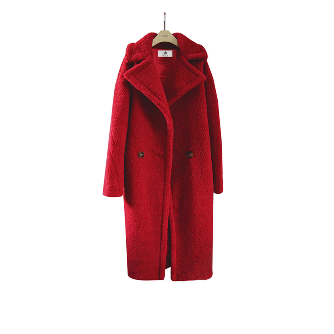 Long coat made of lambswool and coral fleece