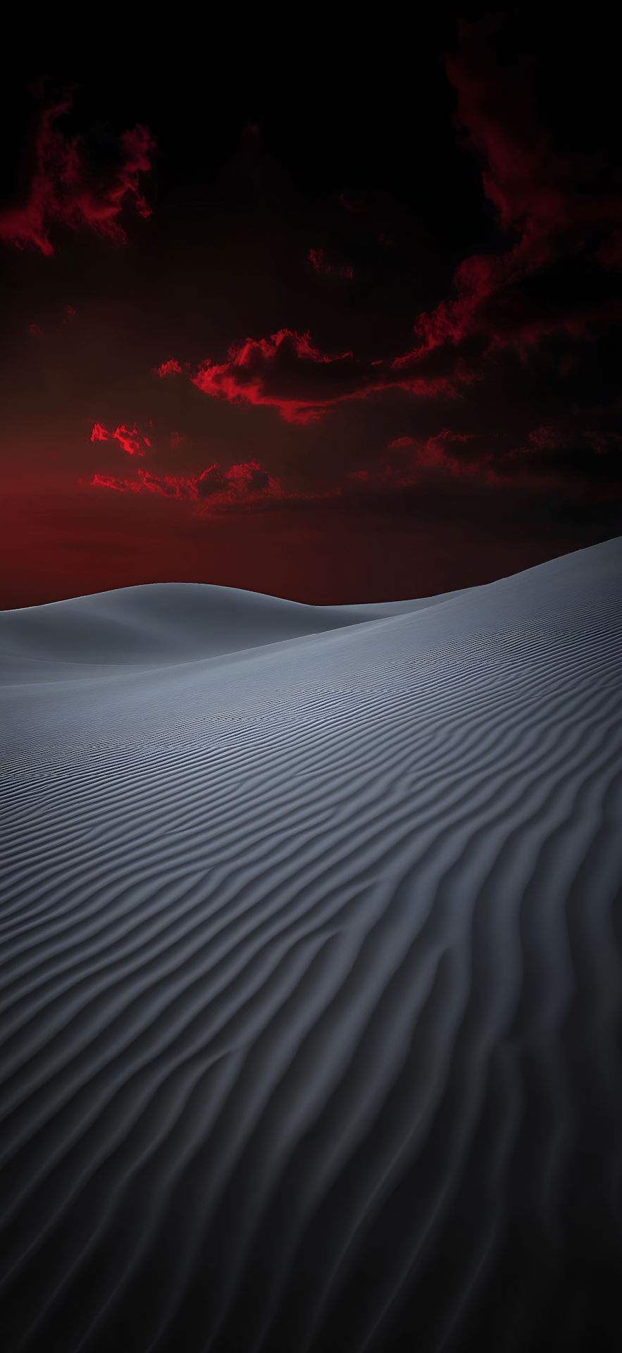 Ominous Red Sky Over White Sand Desert Dunes Landscape - Free 4K mobile Wallpaper