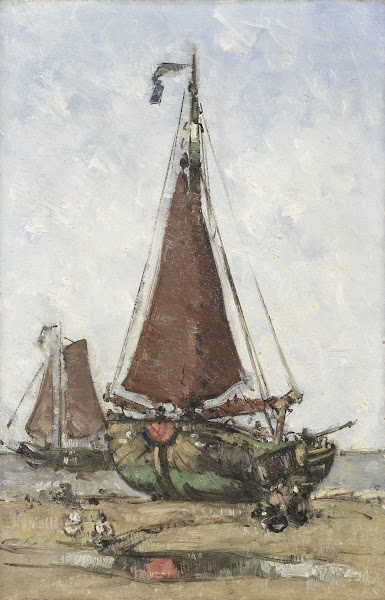 Bluff Bowed Fishing Boat On The Beach C 1880   C 1906