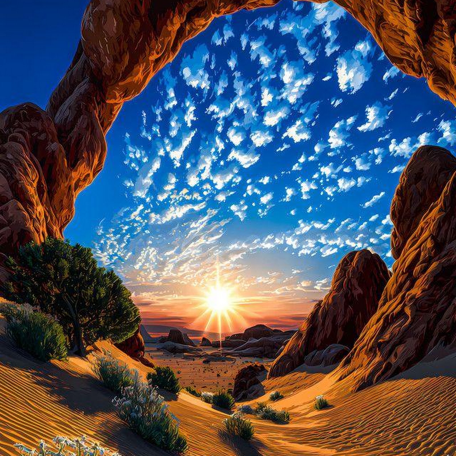Download Desert Sunrise Through Rock Arch iPhone