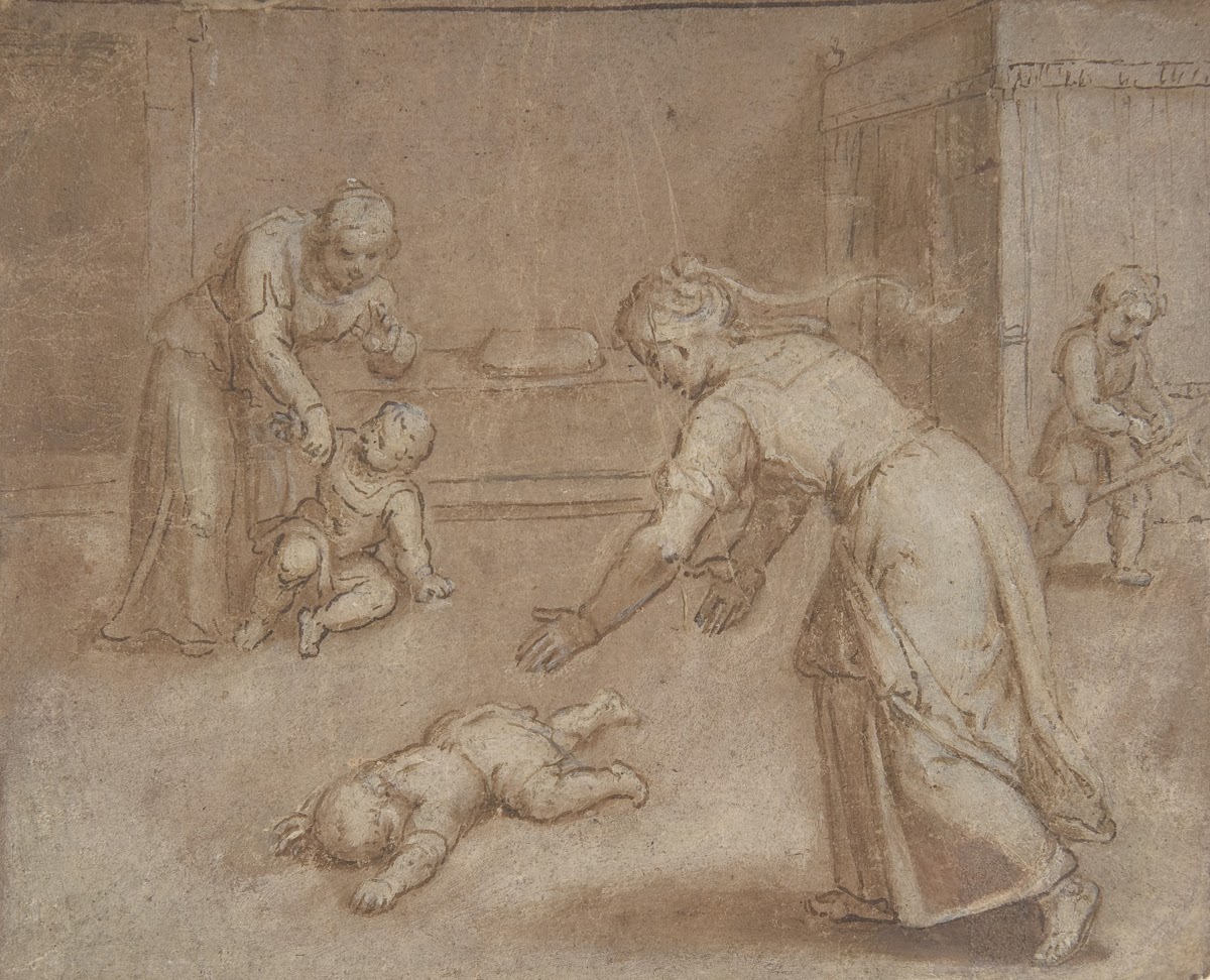Two women and three children in an interior 15561629
