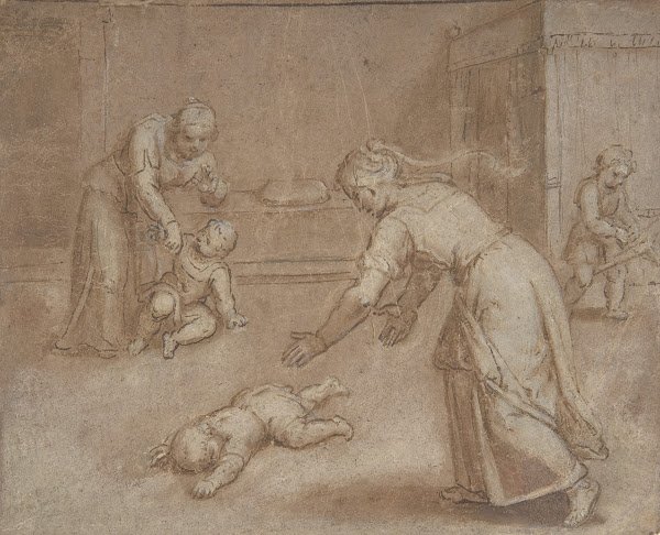 Two women and three children in an interior 15561629