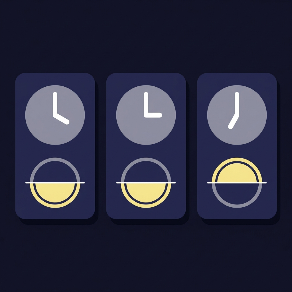Minimalist vector illustration showing three round total scenarios with analog clocks at 2 29 2 30 2 31 and meters under edge over to explain How Round Totals Work in Combat Sports