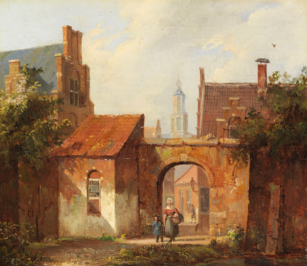 Holländisches Städtchen mit Torbogen 1860