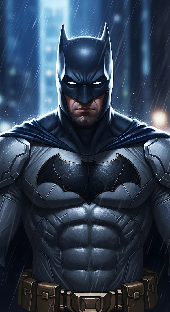 Armored Batman in the Rain at Night City