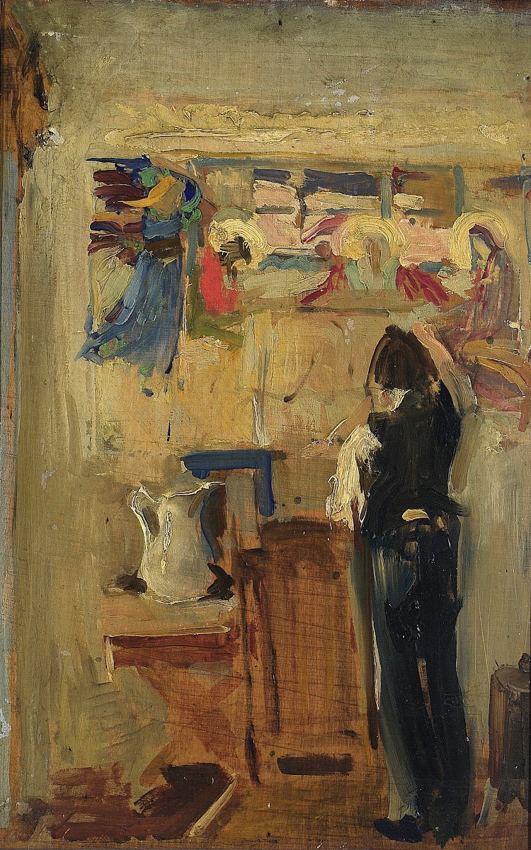 Painter Janusz Nawroczyński in the studio sketch between 1905 and 1906