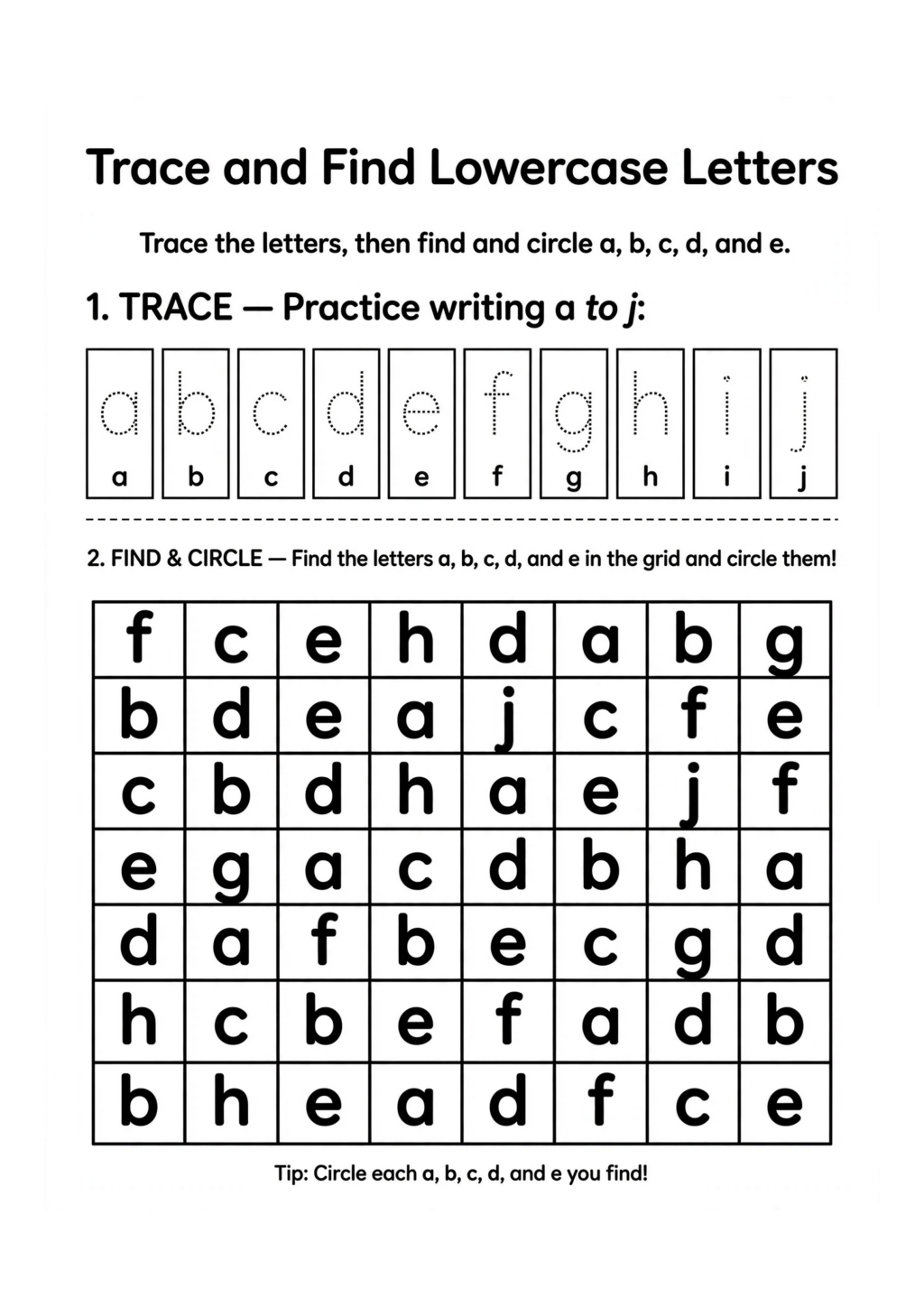 Trace and Find Lowercase Letters Worksheet