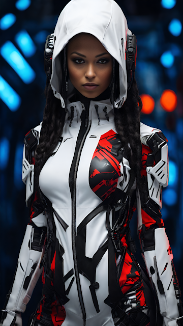 Futuristic Operative in White Techwear Armor, Cyberpunk Portrait - Free mobile Wallpaper