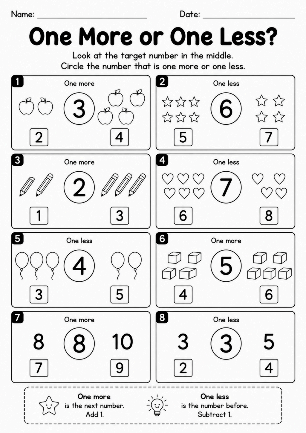 One More or One Less? Worksheet