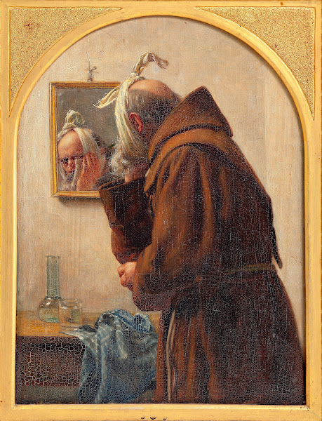 A monk examines himself in a mirror 1875